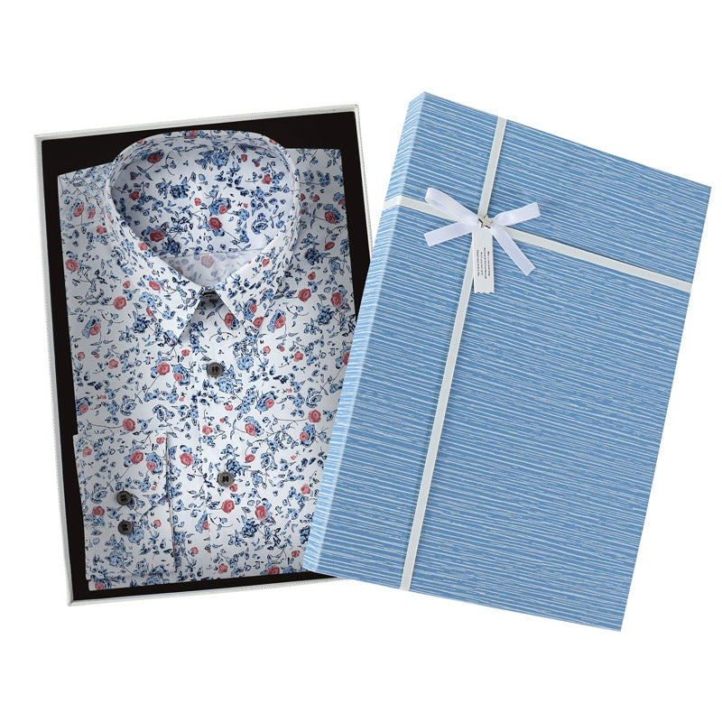 Spring and summer cotton blue printed floral long-sleeved men's slim-fitting handmade shirts can be customized