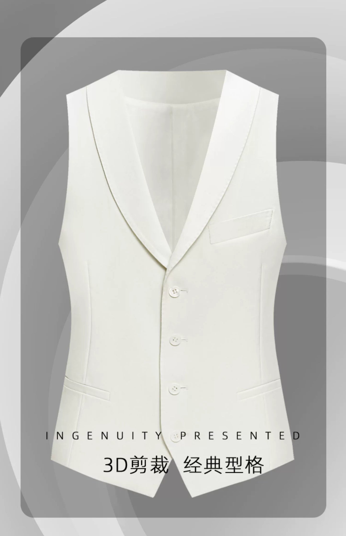 Our white suit vest men's new Italian slim-fit green fruit collar European and American business dress pure wool vest