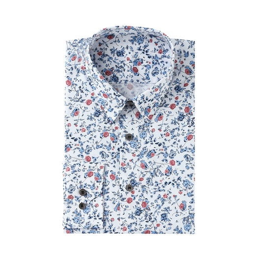 Spring and summer cotton blue printed floral long-sleeved men's slim-fitting handmade shirts can be customized