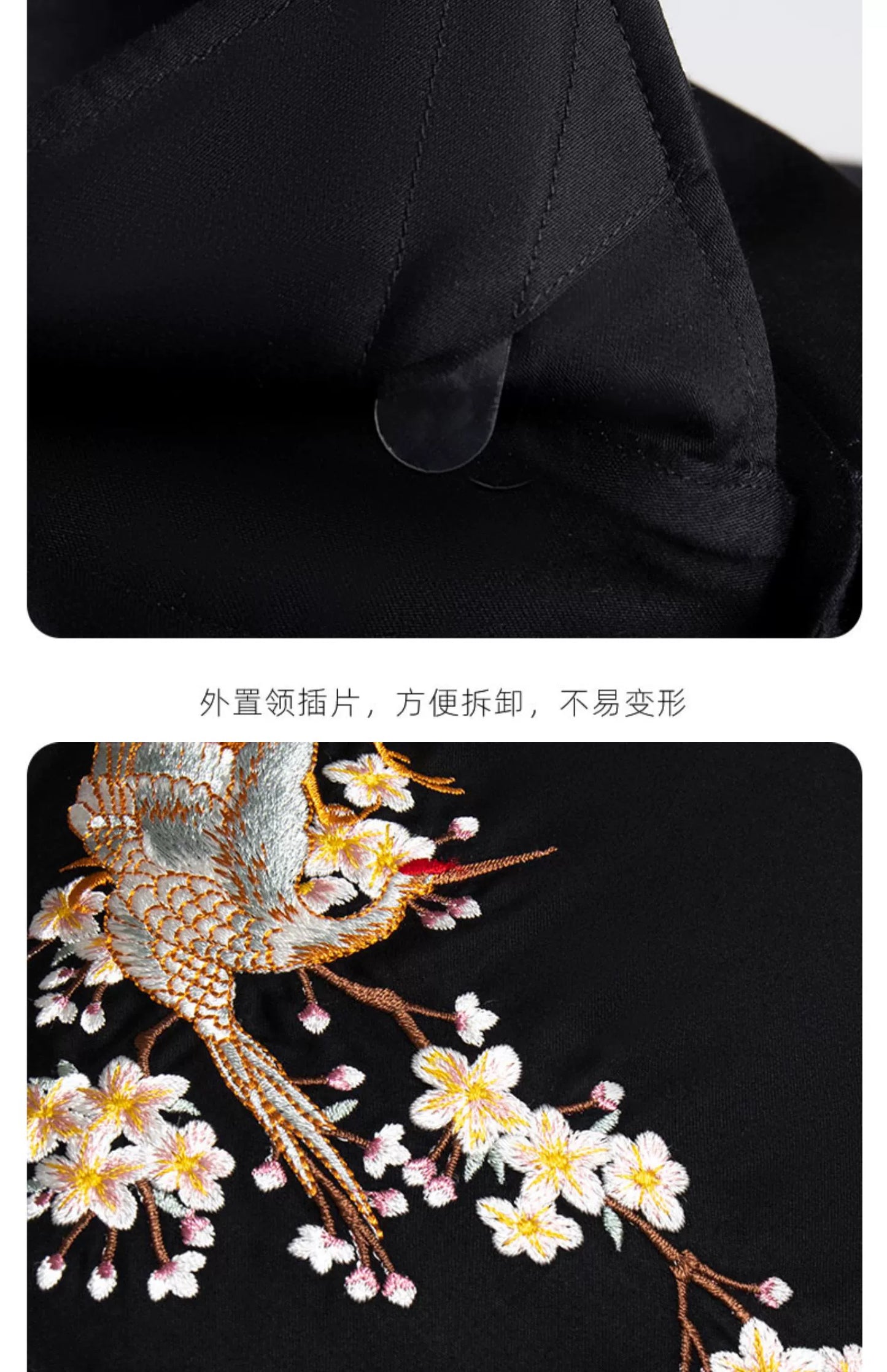 Chinese style personalized embroidered shirt men's new summer pure cotton crane embroidered men's high-end long-sleeved shirt