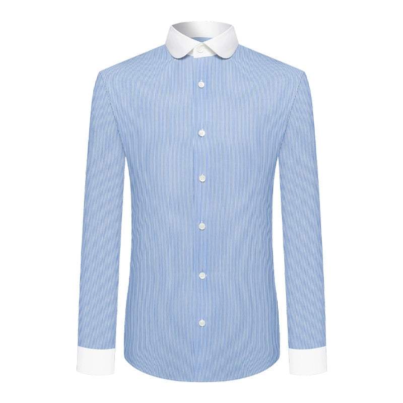 This Pie Cotton Striped Shirt Men's New British Retro Gentleman Eaton Collar Shirt Rounded Corner Collar Shelby Shirt