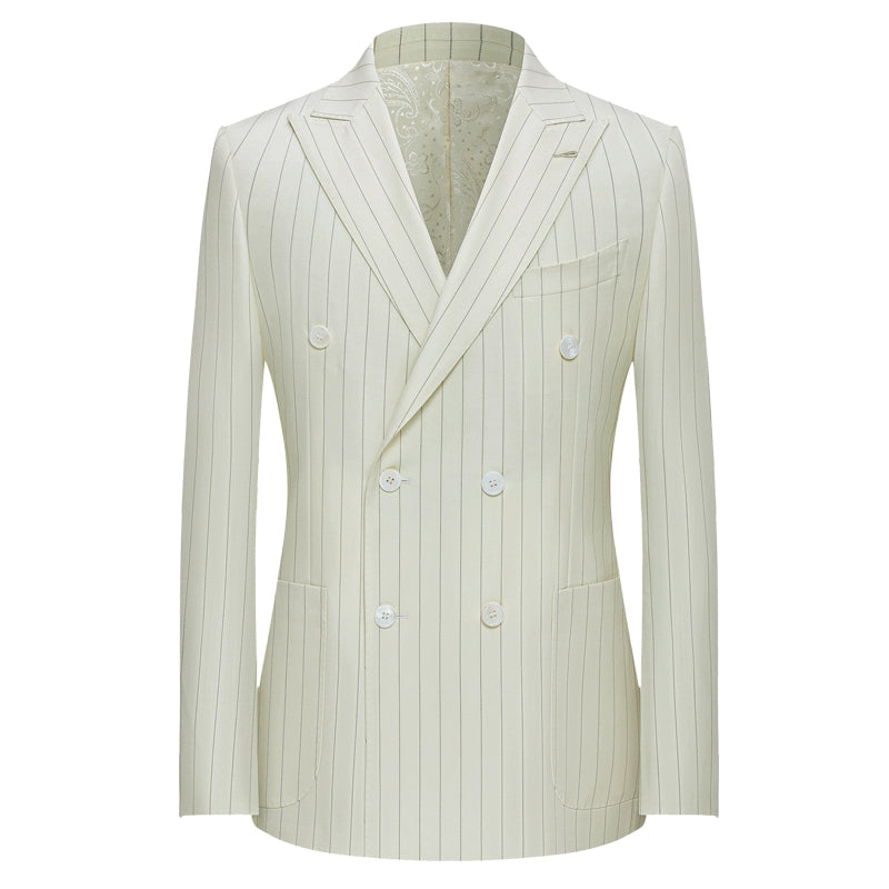 This school white striped suit men's double-breasted barred collar business wool suit jacket handmade suit jacket men