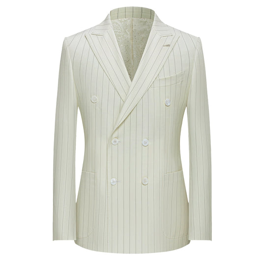 This school white striped suit men's double-breasted barred collar business wool suit jacket handmade suit jacket men